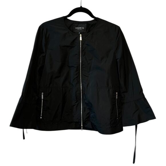 Lafayette 148 New York Johnsie Empirical Tech Cloth Zip Up Jacket Black Sz M - Picture 3 of 9